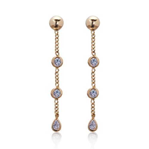 Aretes de oro 14k GIALLO Broquel Gotas de agua de oro amarillo con circonias brillantes en cadena