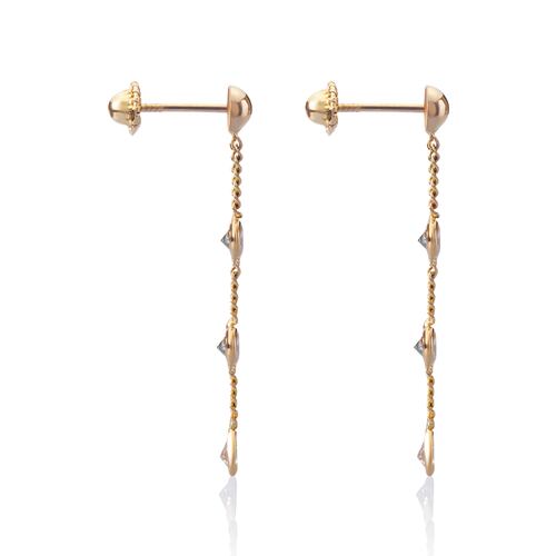 Aretes de oro 14k GIALLO Broquel Gotas de agua de oro amarillo con circonias brillantes en cadena