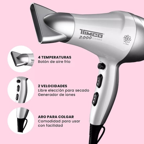 Secadora Ceramic C/boquilla + Difusor Timco Sin-2000 Color Blanco
