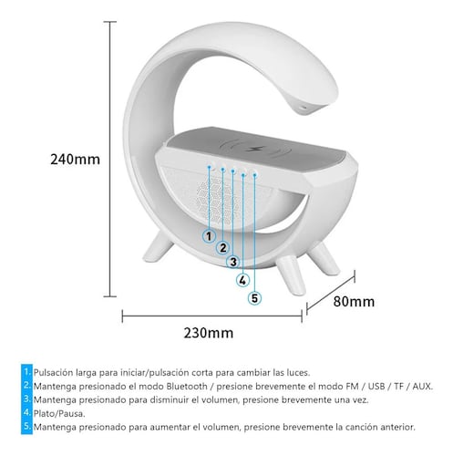 Lámpara Led Inteligente Bocina Cargador Inalámbrico 3 En 1