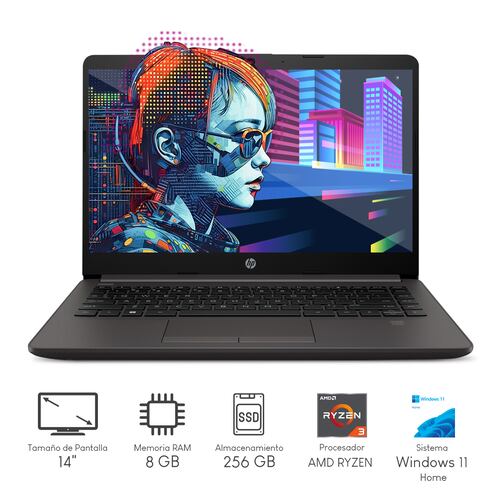 Combo Laptop HP 245 G9 amd Ryzen 5-5625U 6C 8GB 256GB ssd 14Pulg HD W11H Silver 7E3H4LT + Audifonos.