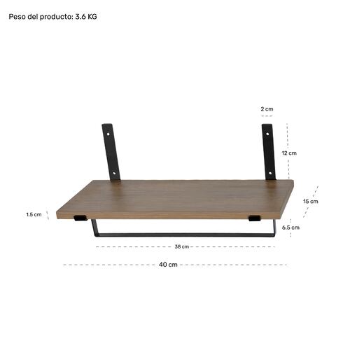 Set 4 Repisas Madera Flotantes Modernas Industrial 40x15 Cm 