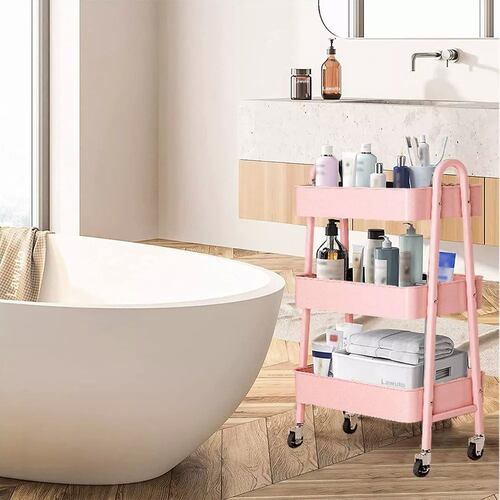 Carrito Organizador Multiusos 3 Niveles Con 360 Metal Ruedas color ROSA