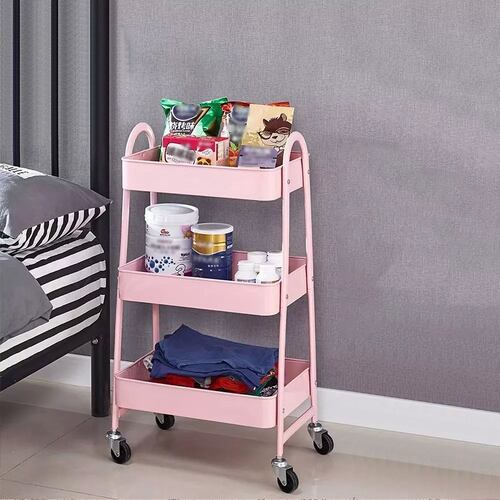 Carrito Organizador Multiusos 3 Niveles Con 360 Metal Ruedas color ROSA