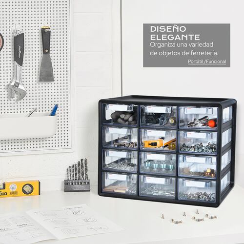 Organizador Cajonera Multiusos Con 12 Gavetas Ag Box, Negro .