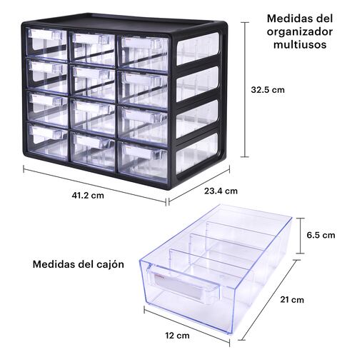 Organizador Cajonera Multiusos Con 12 Gavetas Ag Box, Negro .