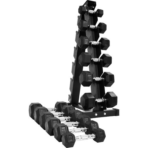 Rack + 12 Pesas Hexagonales Mancuernas 5-30 Lb Soporte Estante