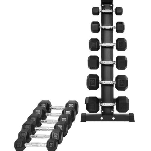 Rack + 12 Pesas Hexagonales Mancuernas 5-30 Lb Soporte Estante