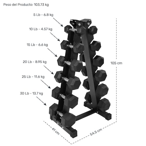 Rack + 12 Pesas Hexagonales Mancuernas 5-30 Lb Soporte Estante