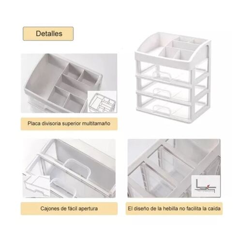 Organizador De Maquillaje Con 3 Cajones, Vitrinas Blanco