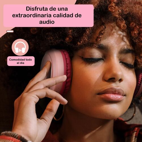 Diadema Auriculares inalámbricos con Bluetooth audífonos estéreo plegables rosa micrófono sonido HD