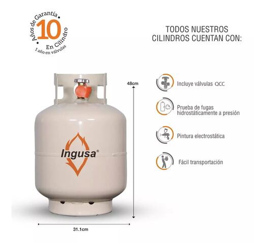 Tanque De Gas Lp De 10 Kgs Portatil Cilindro Válvula Qcc Ame.