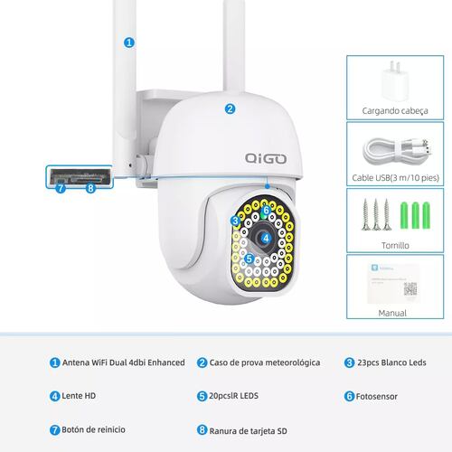 Cámara Seguridad Wifi Exterior Inalámbrica 1080p Vigilancia.