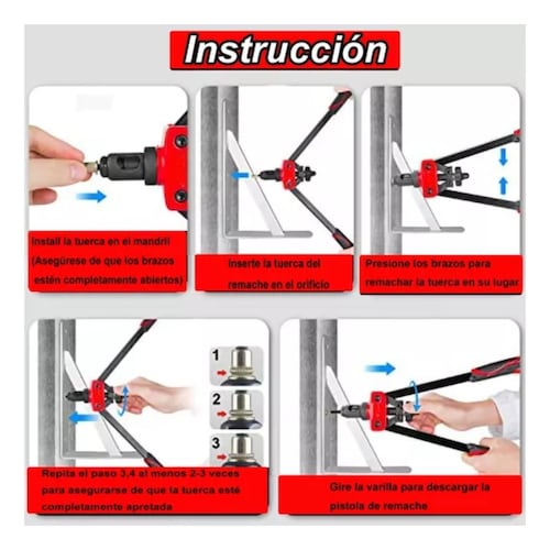 Remachadora Para Tuercas De Manual Profesional Remache Negro 12 pz