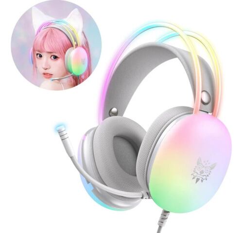 Audífonos Gamer Con Micrófono Y Luz Rgb Para Pc Xbox Gris/Colorido