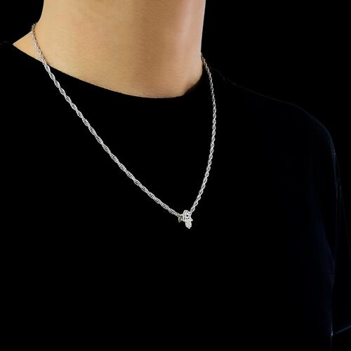 Collar Mano Fátima Plata .925 Hombre Piedra zirconia y baño de rodio.