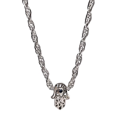Collar Mano Fátima Plata .925 Hombre Piedra zirconia y baño de rodio.