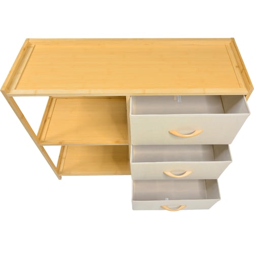 Comoda Cajonera Mueble Bambu Organizador 3 Cajones Estantes