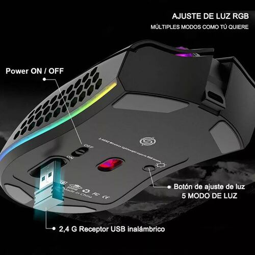 Mouse gamer inalámbrico recargable K-Snake BM600 black.