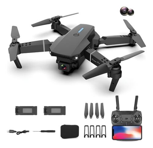 Drone  Control Remoto Con Par Cámara 4k Quadcopter + 2 baterías, Negro