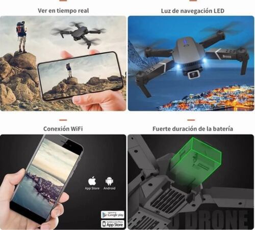 Drone  Control Remoto Con Par Cámara 4k Quadcopter + 2 baterías, Negro