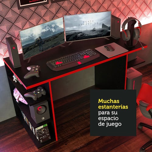Escritorio Gamer Madesa para PC y Consola Rojo / Negro.