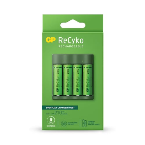 Cargador de pilas recargables GP USB con 4 piezas AA 2100mAh
