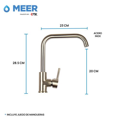 CNX Mezcladora Monomando (Satinada) Para Fregadero (Incluye Mangueras de agua fría y Caliente), fabricada en acero inox.