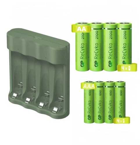 Cargador Pilas GP USB con 4 pilas AA 2100mAh + 4 AAA 650mAh