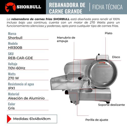 Rebanadora Industrial 300 Cortadora Embutidos Jamon Shorbull.