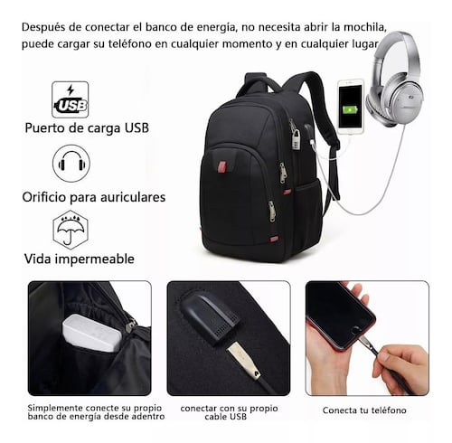 Mochila De Negocios Para Computadora 17.3 Con Cargador Usb.