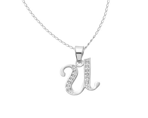Collar Gargantilla Plata 925 Horoz Letra Inicial Cursiva U 45cm SP1420.