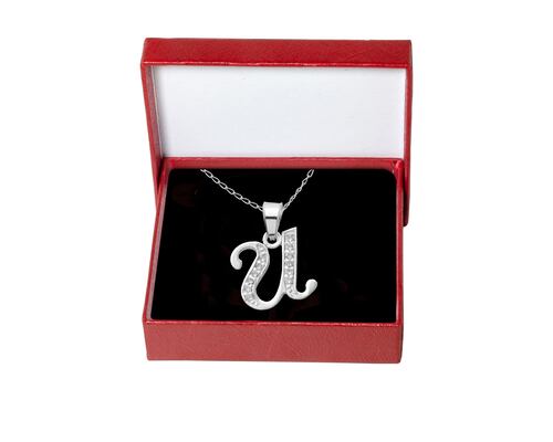 Collar Gargantilla Plata 925 Horoz Letra Inicial Cursiva U 45cm SP1420.