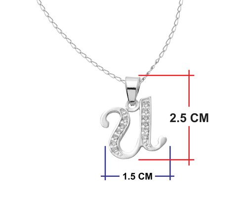 Collar Gargantilla Plata 925 Horoz Letra Inicial Cursiva U 45cm SP1420.