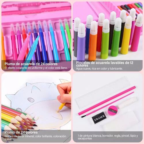 208kit Acuarela Pluma Lápices Niños Kit De Dibujo Y Pinturas