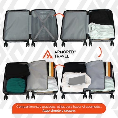 Maletas de viaje Rígidas set grande kit 3 piezas 28 24 20 pulgadas carry on ABS doble calibre candado de alta seguridad TSA LOCK Gris Oxford OX Armored travel