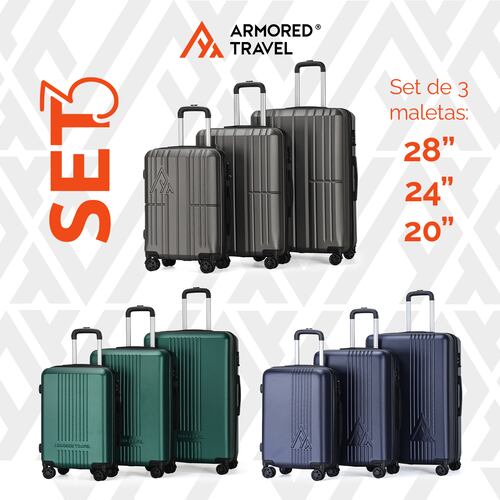 Maletas de viaje Rígidas set grande kit 3 piezas 28 24 20 pulgadas carry on ABS doble calibre candado de alta seguridad TSA LOCK Gris Oxford OX Armored travel