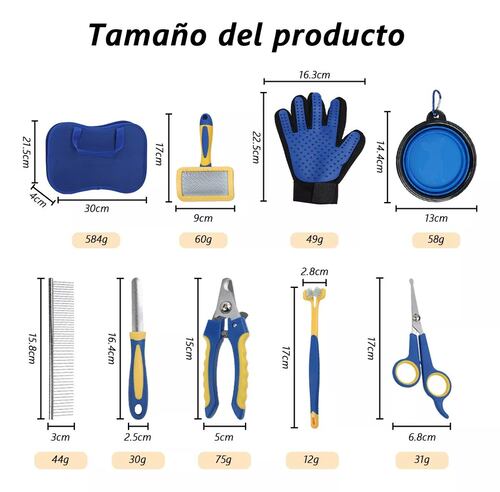 Set 8 Guante Cepillo Removedor Pelo Peine Para Mascotas