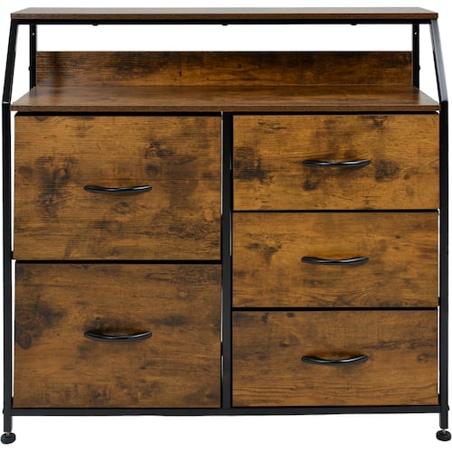 Comoda Cajonera Mueble 5 Cajones Marron Metal Organizador Madera