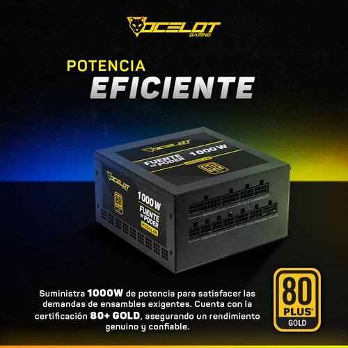 Fuente de poder Ocelot Gaming OPS1000 de 1000W, ATX, Modular, 80+ Gold.