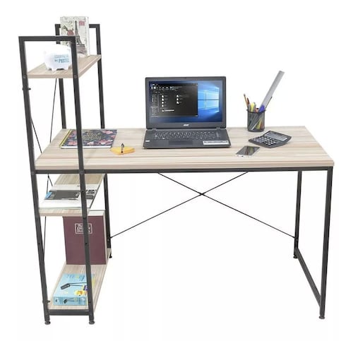 Escritorio De Madera Moderno Minimalista Con Repisas Oficina