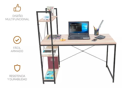 Escritorio De Madera Moderno Minimalista Con Repisas Oficina
