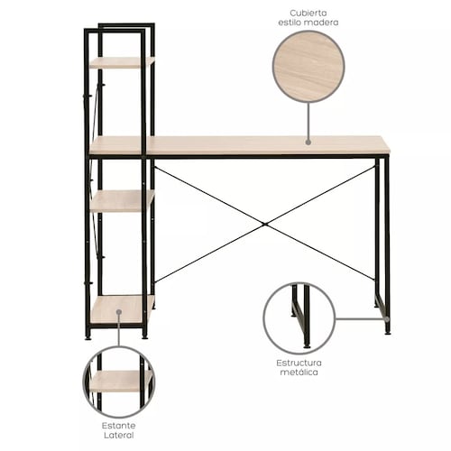 Escritorio De Madera Moderno Minimalista Con Repisas Oficina