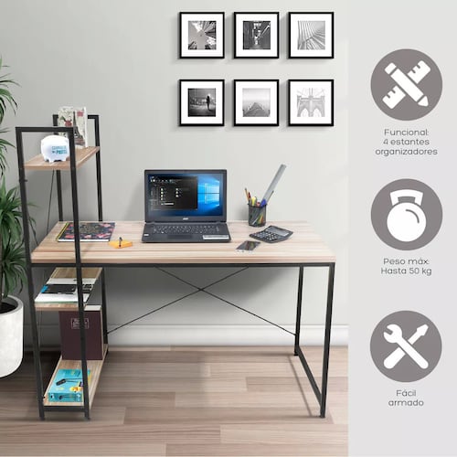 Escritorio De Madera Moderno Minimalista Con Repisas Oficina