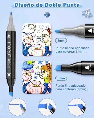 Marcadores Doble Punta Plumones Punta Pincel Iforu 100 Color.