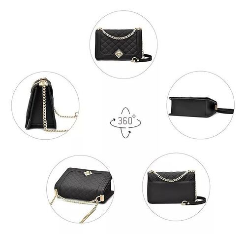 Bandolera Negra Mujer Bolsa Cosméticos Con Cadena De Metal
