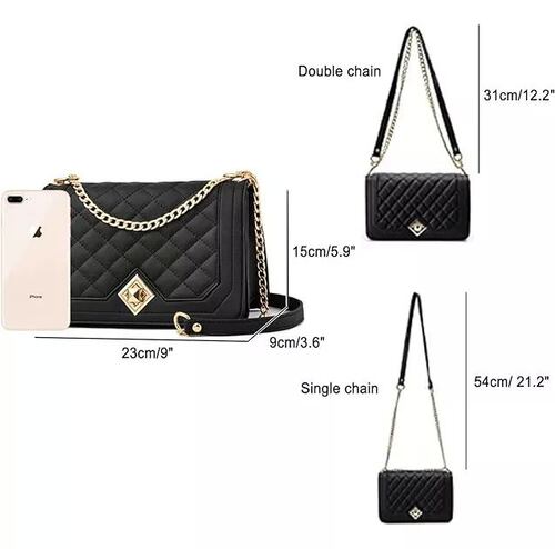 Bandolera Negra Mujer Bolsa Cosméticos Con Cadena De Metal