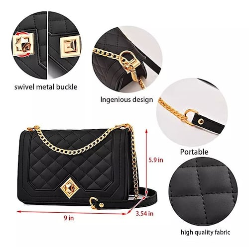 Bandolera Negra Mujer Bolsa Cosméticos Con Cadena De Metal