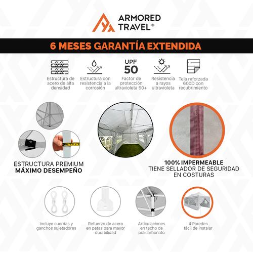 Toldo con paredes Carpa plegable retráctil 3x6 m premium para jardín eventos Reforzado con maleta Armored Travel.
