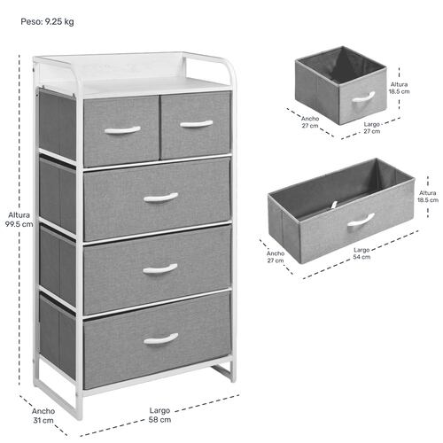 Mueble Comoda Buro Organizador 5 Cajoneras Tela Moderno 